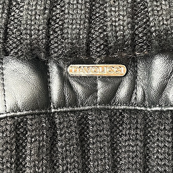 Davoucci Vintage Black Leather and Knit Long Sleeve Jacket Coat **Size L** - Picture 4 of 6